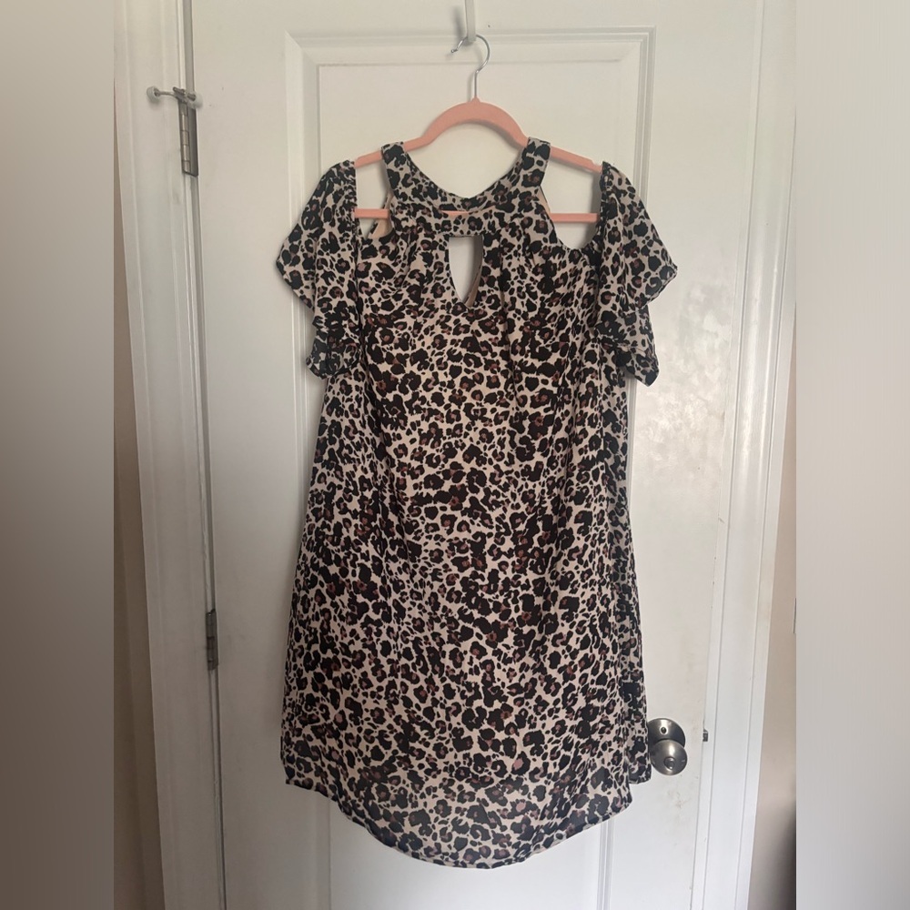 ChicSoul Animal Print Cold Shoulder Mini Dress, Size 1XL - Picture 2 of 2